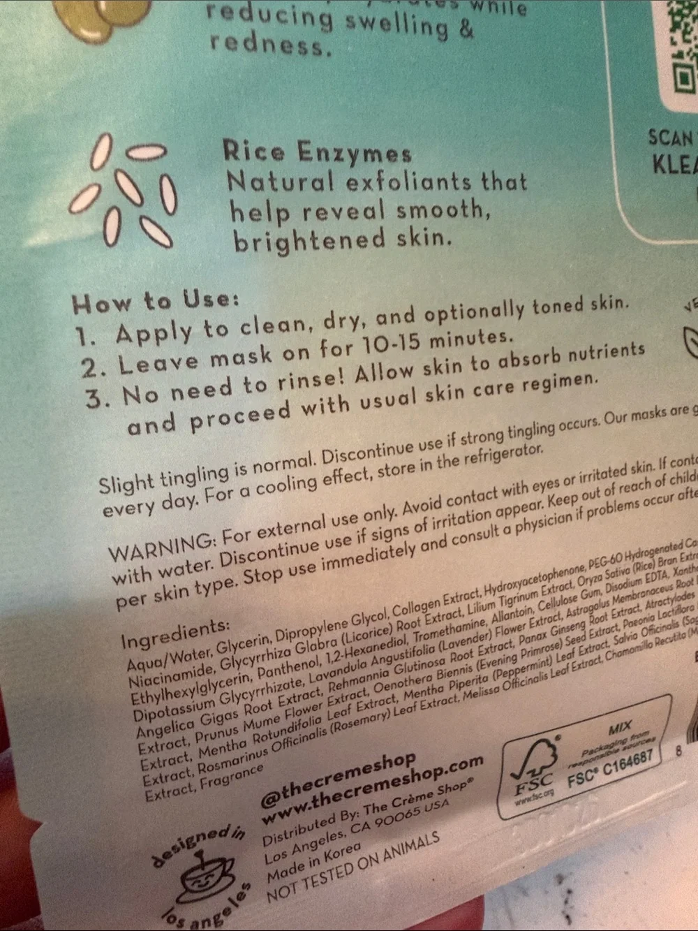 The Crème Shop Pro-Youth Vegan Collagen Sheet Mask 100% Organic Cotton 25 ml